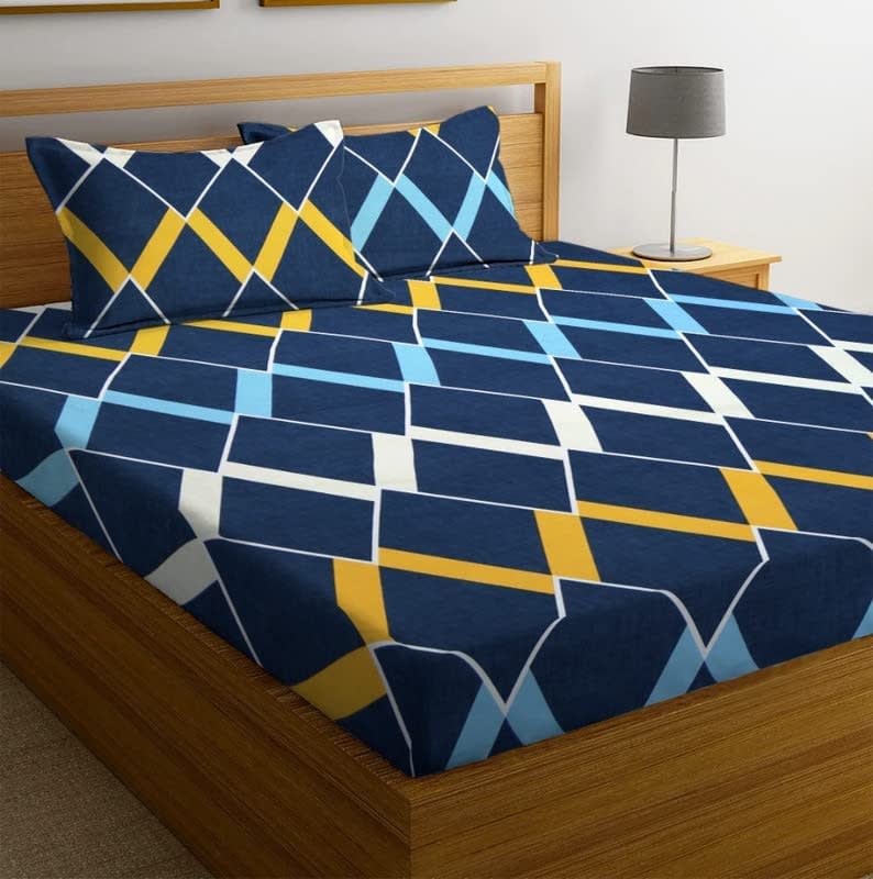 250 TC Heavy Glace Cotton King Size All Round Elastic Fitted Bedsheet with 2 Pillow Covers (72X78X Upto 10 Inches) & 360 Degree Elasticated