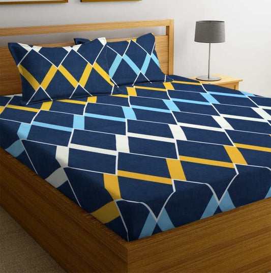 250 TC Heavy Glace Cotton King Size All Round Elastic Fitted Bedsheet with 2 Pillow Covers (72X78X Upto 10 Inches) & 360 Degree Elasticated