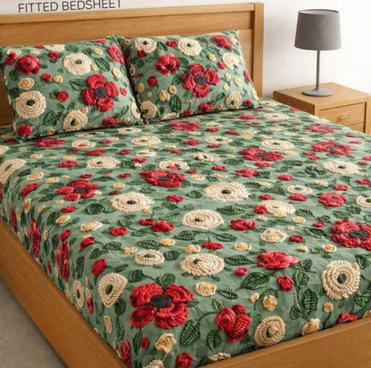 7D BEDSHEET Premium King Size Fitted Elastic Bedsheet With Two Pillow Covers (72X78X Upto 10 Inches) & 360 Degree Elasticated