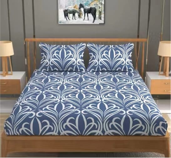 BLUE LEAF Premium King Size Fitted Bedsheet with 2 Pillow Covers (72X78X Upto 10 Inches) & 360 Degree Elasticated