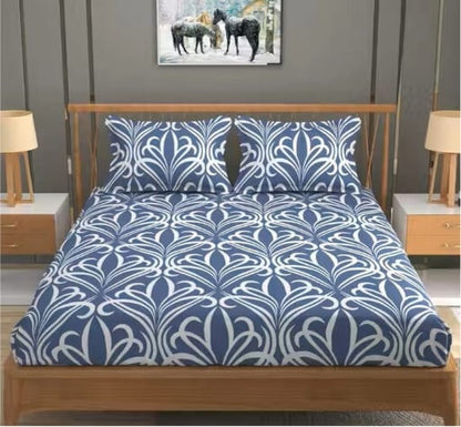 BLUE LEAF Premium King Size Fitted Bedsheet with 2 Pillow Covers (72X78X Upto 10 Inches) & 360 Degree Elasticated