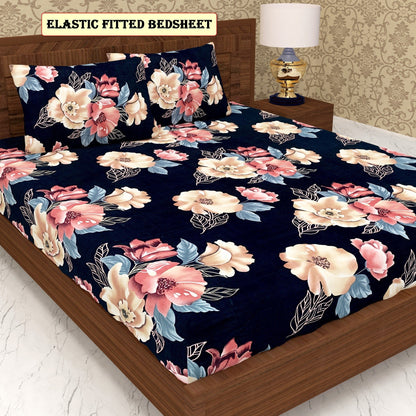 Black and Golden Color 220 TC Cotton All Round Elastic Fitted Bedsheet (72X78X Upto 10 Inches) & 360 Degree Elasticated