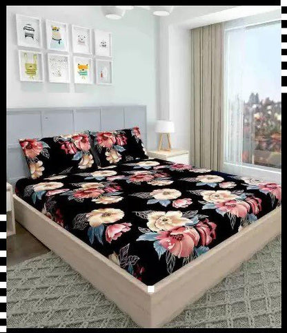 Black and Golden Color 220 TC Cotton All Round Elastic Fitted Bedsheet (72X78X Upto 10 Inches) & 360 Degree Elasticated