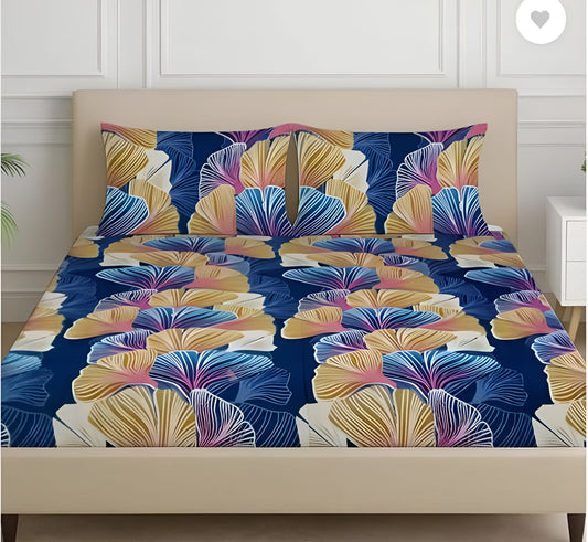 KOHLI FIT Premium King Size Fitted Floral Bedsheet Multicolor with 2 Pillow Covers (72X78X Upto 10 Inches) & 360 Degree Elasticated