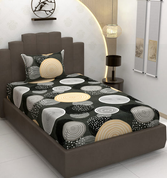 220 TC Black Design Single Bed Fitted Bedsheet Having Size 36X72 (Fits Upto 8 Inches Of Mattress)
