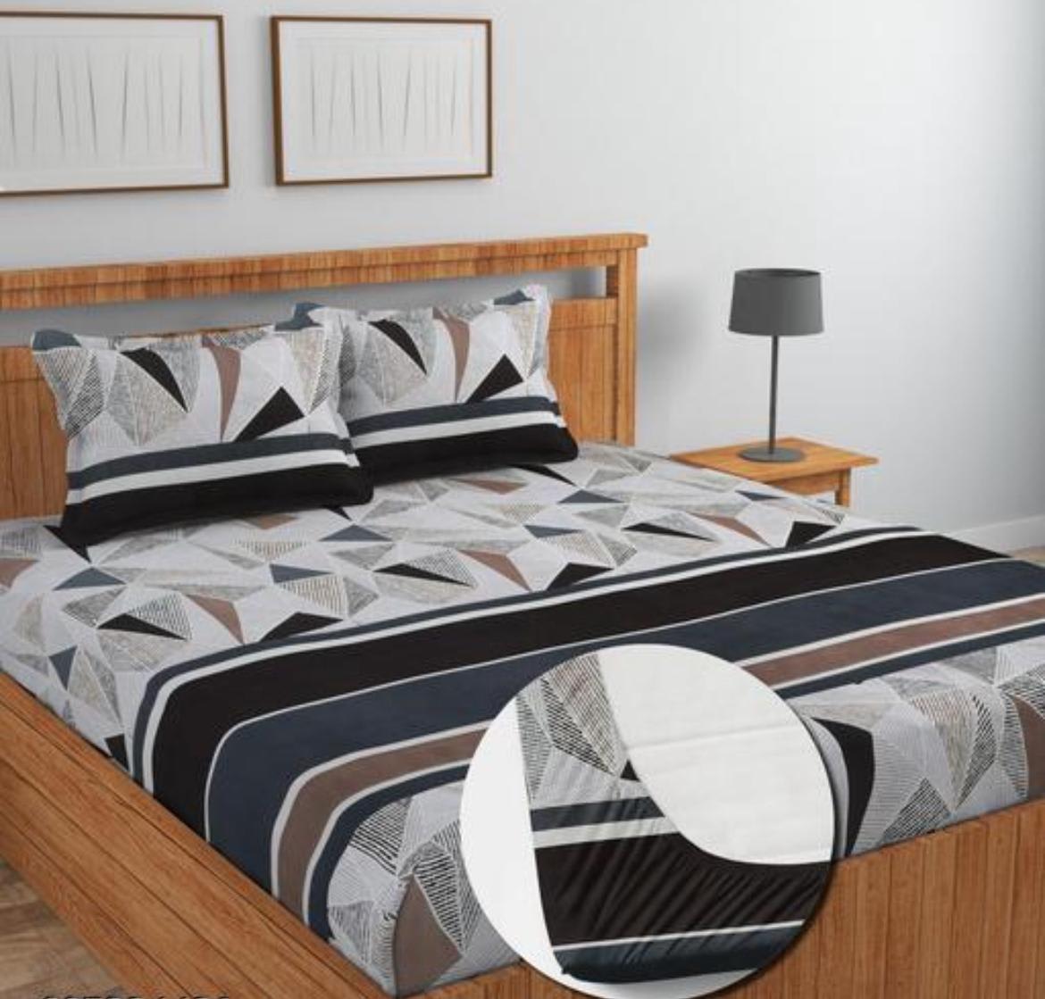 BLACK LINES Premium King Size Fitted Elastic Bedsheet With Two Pillow Covers (72X78X Upto 10 Inches) & 360 Degree Elasticated