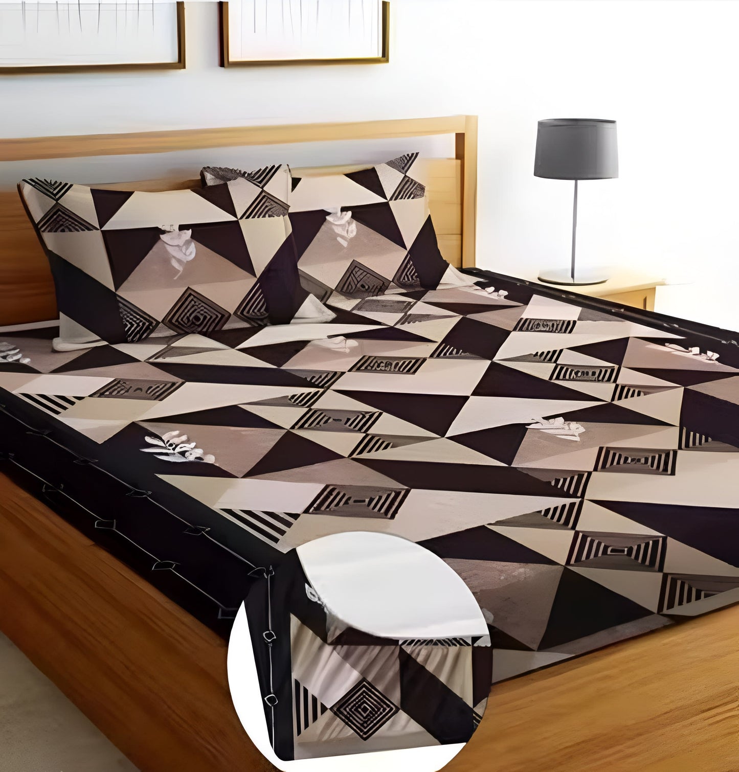 BROWN DAMASS Premium King Size Fitted Elastic Bedsheet With Two Pillow Covers (72X78X Upto 10 Inches) & 360 Degree Elasticated