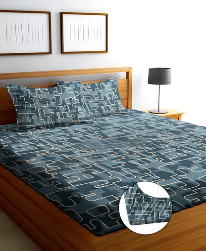 PUZZLED 220 TC  Fitted Bedsheet GREY with 2 Pillow Covers (72X78X Upto 8 Inches) & 360 Degree Elasticated