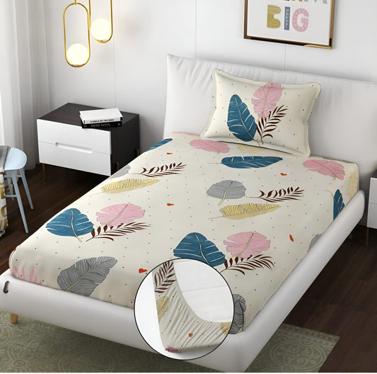 220 TC Creamish Single Bed Fitted Bedsheet Having Size 36X72 (Fits Upto 8 Inches Of Mattress)