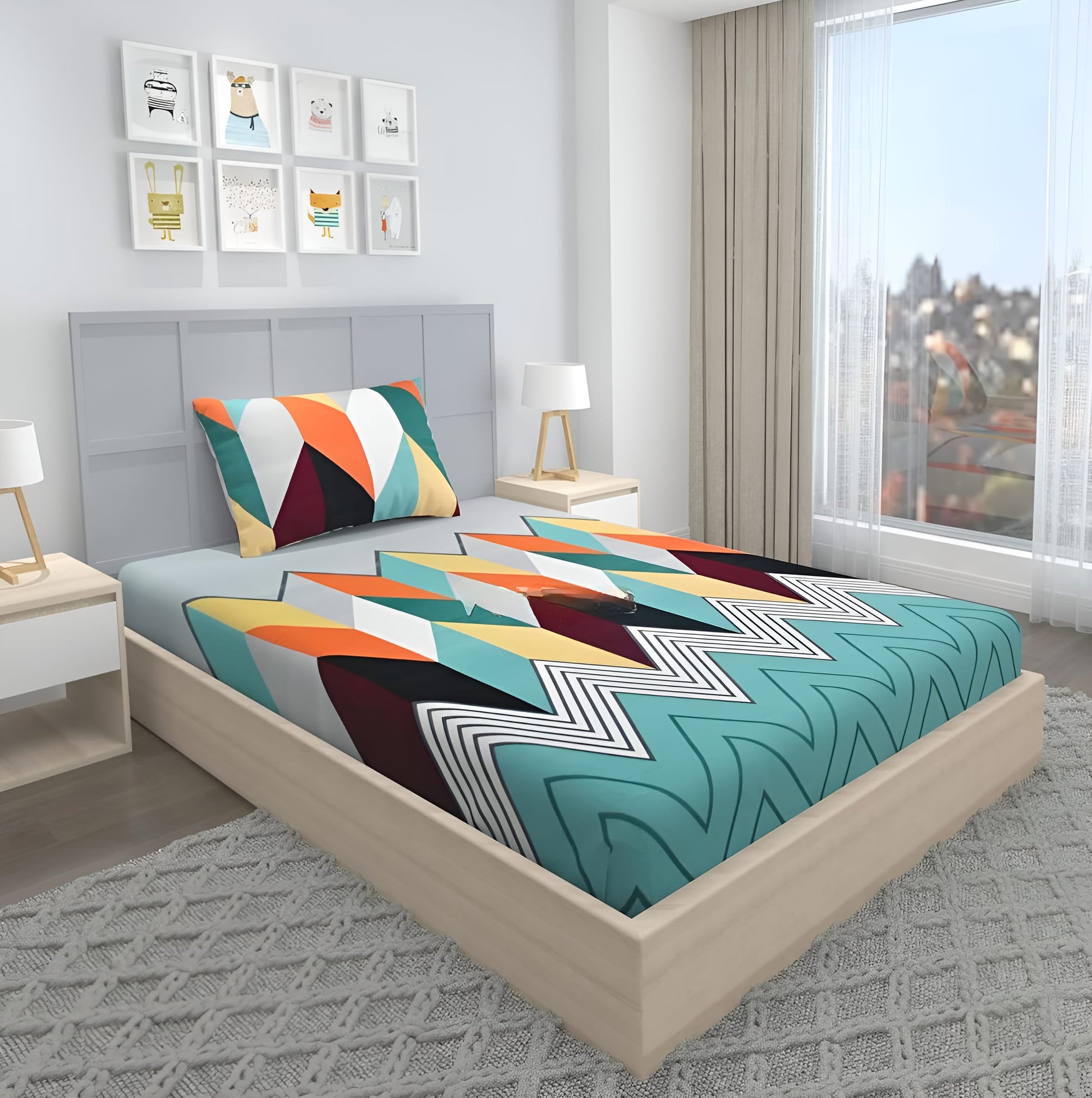 220 TC Multicolor Single Bed Fitted Bedsheet Having Size 36X72 (Fits Upto 8 Inches Of Mattress)