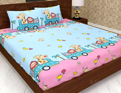 PINK GIRAFFEE Premium  Fitted Floral Bedsheet Multicolor with  2 Pillow Covers  (72X78X Upto 10 Inches) & 360 Degree Elasticated