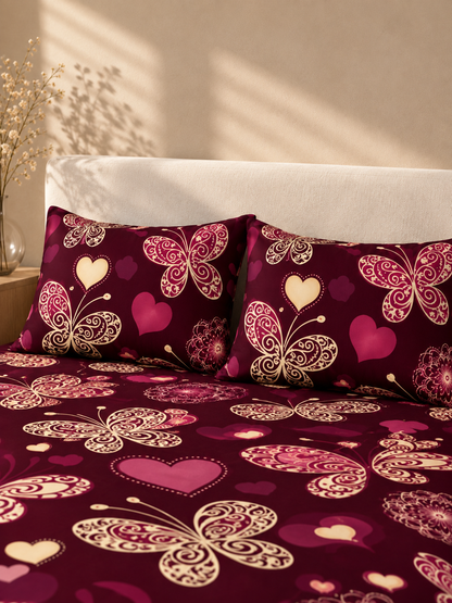 RED BUTTERFLY Premium King Size Fitted Elastic Bedsheet With Two Pillow Covers  (72X78X Upto 10 Inches) & 360 Degree Elasticated