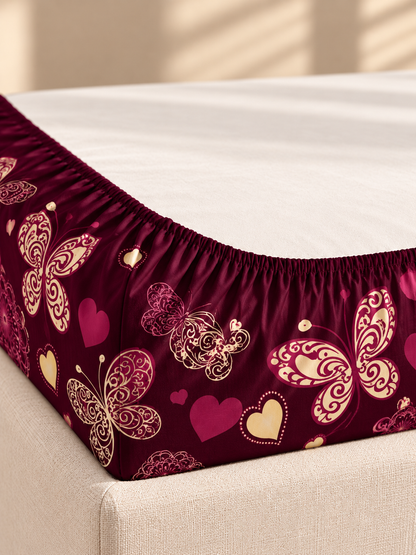 RED BUTTERFLY Premium King Size Fitted Elastic Bedsheet With Two Pillow Covers  (72X78X Upto 10 Inches) & 360 Degree Elasticated