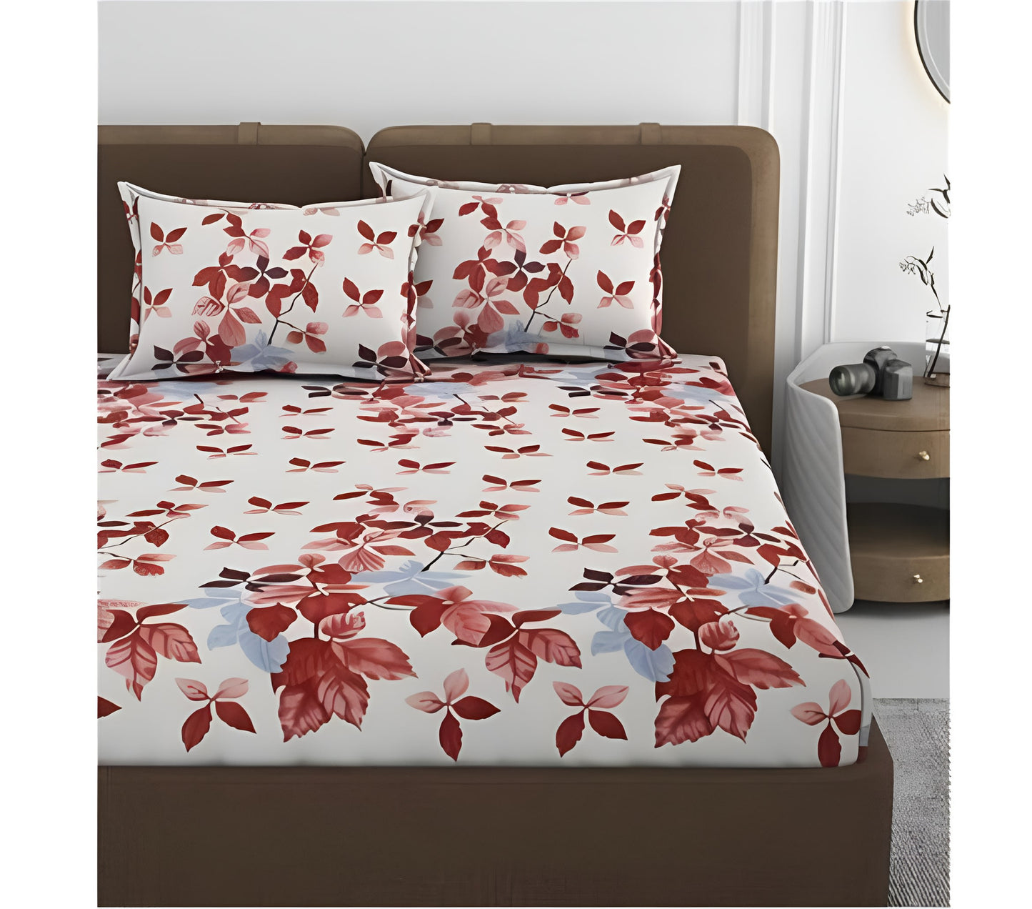 VIVANS Premium  Fitted Floral Bedsheet with 2 Pillow Covers (72X78X Upto 10 Inches) & 360 Degree Elasticated