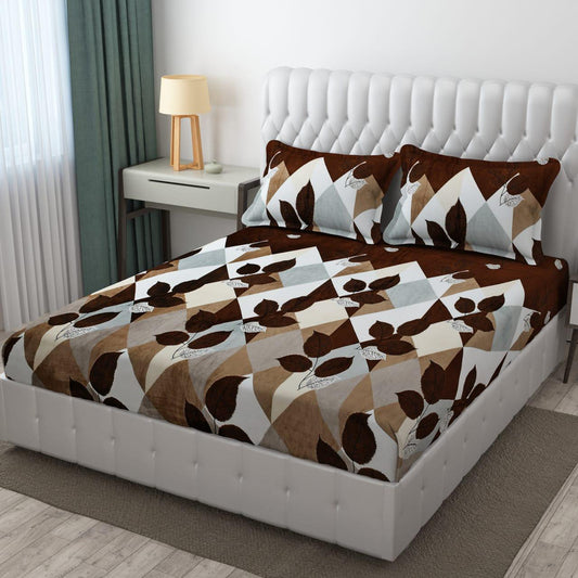 PREMIUM 500 TC HEAVY FLANNEL WARM  FITTED BEDSHEET WITH ELASTIC AND Floral design