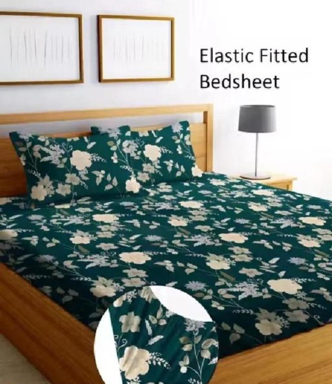 DESIGNER Premium King Size Fitted Elastic Bedsheet With Two Pillow Covers (72X78X Upto 10 Inches) & 360 Degree Elasticated