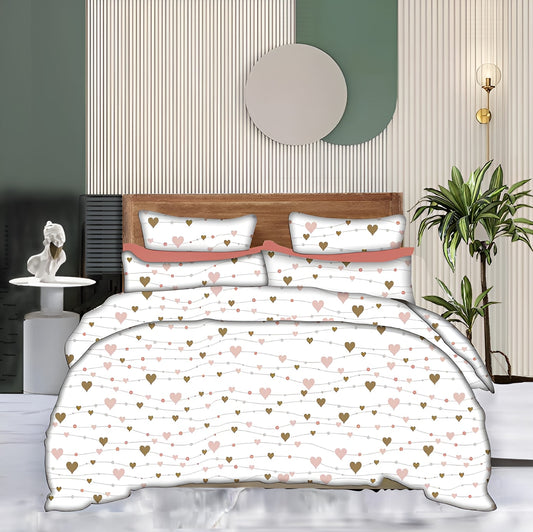 CUTE HEARTS Premium  Fitted Elastic Bedsheet With Two Pillow Covers  (72X78X Upto 10 Inches) & 360 Degree Elasticated