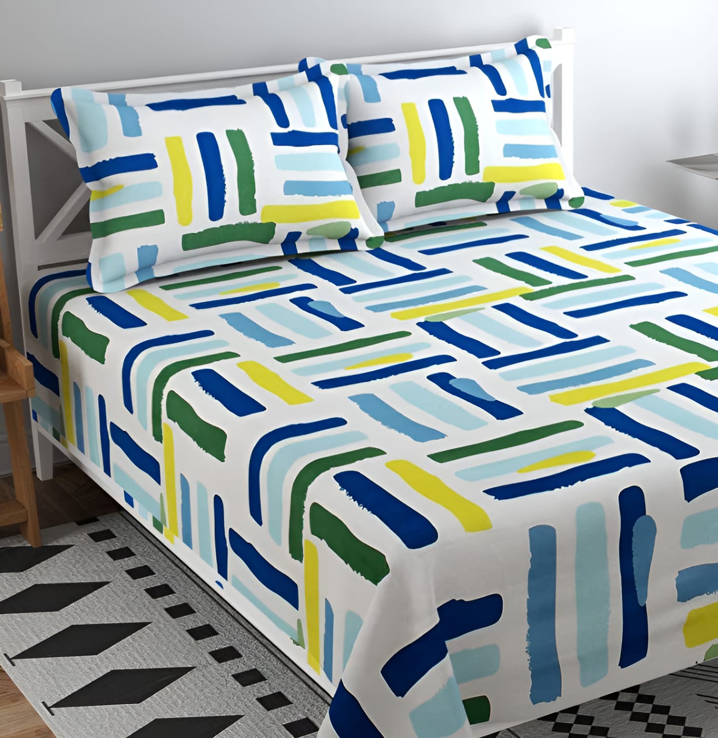 WHITE BASE Premium Double Bedsheet With 2 Pillow Covers (72X78X Upto 10 Inches) & 360 Degree Elasticated