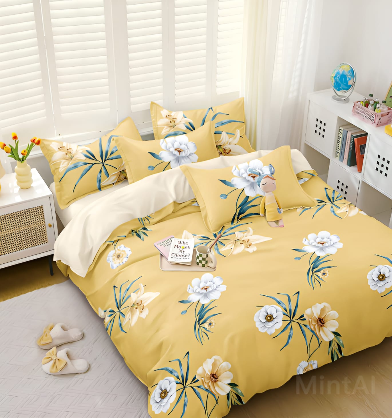 YELLOW BASE Fitted Elastic Bedsheet With Two Pillow Covers (72X78X Upto 10 Inches) & 360 Degree Elasticated
