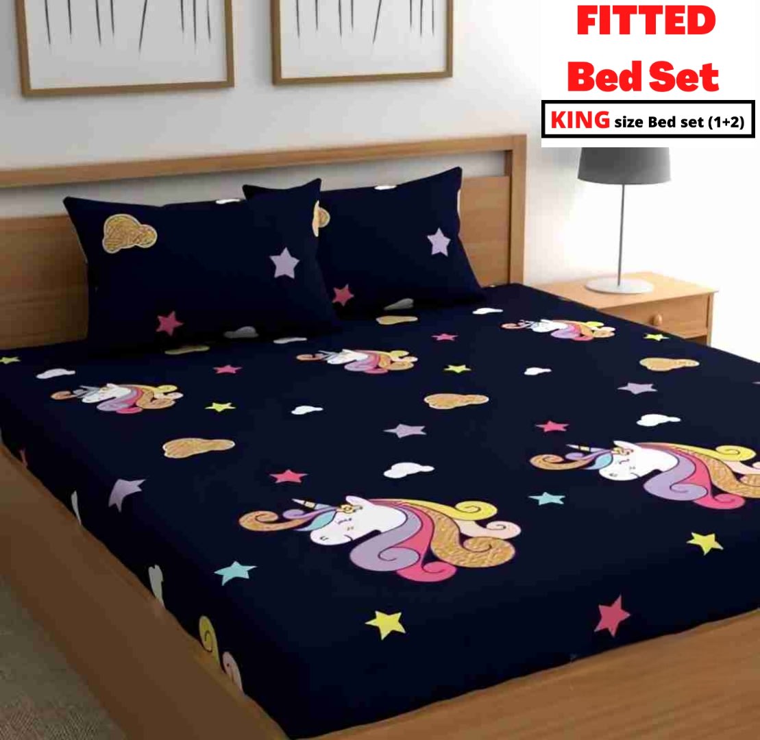 Navy Blue Premium  Fitted Floral Bedsheet Multicolor (72X78X Upto 10 Inches) & 360 Degree Elasticated
