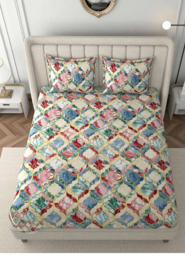 ATTRACTIVE Premium King Size Fitted Elastic Bedsheet With Two Pillow Covers (72X78X Upto 10 Inches) & 360 Degree Elasticated