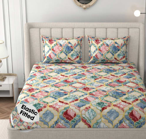 ATTRACTIVE Premium King Size Fitted Elastic Bedsheet With Two Pillow Covers (72X78X Upto 10 Inches) & 360 Degree Elasticated