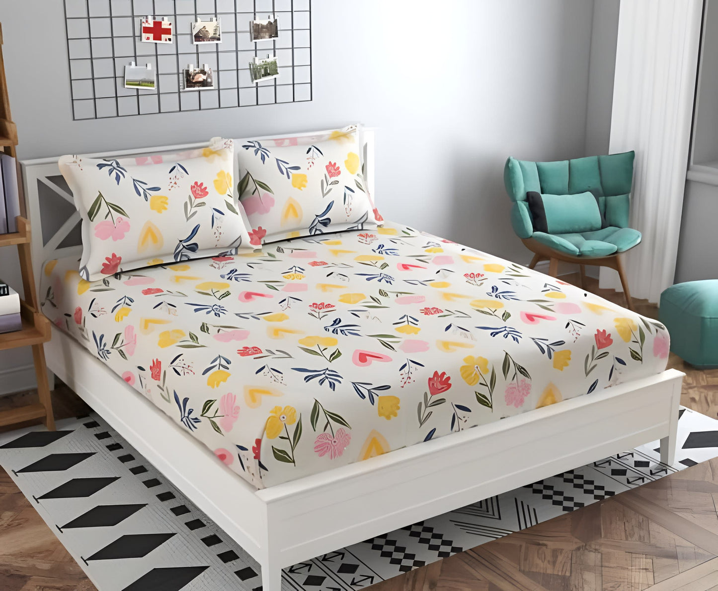 FLORANCE Premium King Size Fitted Elastic Bedsheet With Two Pillow Covers (72X78X Upto 10 Inches) & 360 Degree Elasticated