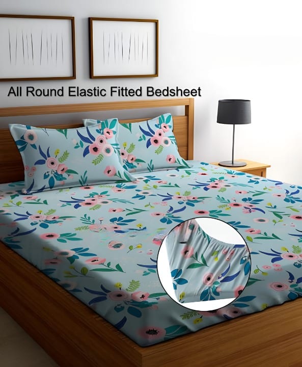 SEA GREEN Premium Double Bedsheet With 2 Pillow Covers  (72X78X Upto 10 Inches) & 360 Degree Elasticated