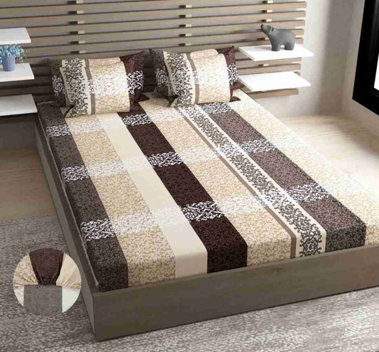 C&B Premium  Fitted Bedsheet with 2 Pillow Covers (72X78X Upto 10 Inches) & 360 Degree Elasticated