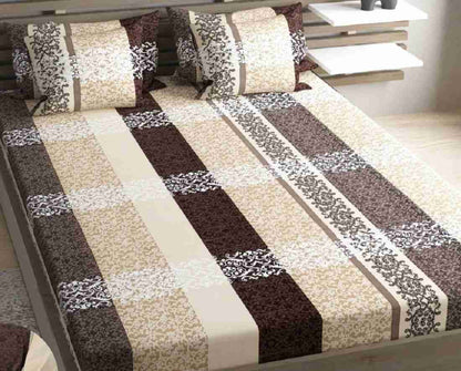 C&B Premium  Fitted Bedsheet with 2 Pillow Covers (72X78X Upto 10 Inches) & 360 Degree Elasticated