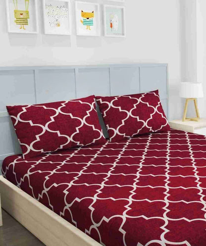RED CHECKERED Premium  Fitted Floral Bedsheet RED with 2 Pillow Covers (72X78X Upto 10 Inches) & 360 Degree Elasticated