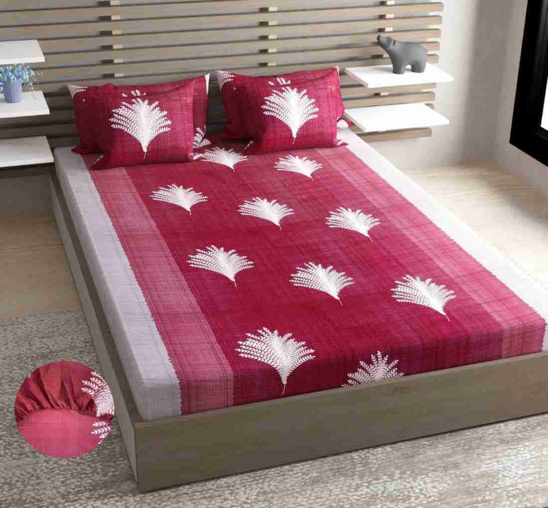 RED TREE Premium Fitted Elastic Bedsheet With Two Pillow Covers (72X78X Upto 10 Inches) & 360 Degree Elasticated