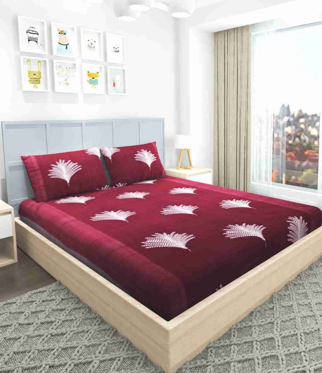 RED Premium King Size Floral Bedsheet with 2 Pillow Covers (72X78X Upto 10 Inches) & 360 Degree Elasticated
