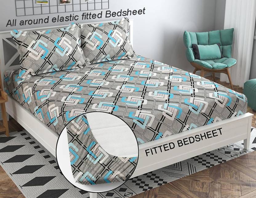 SWASSY Fitted Bedsheet with 2 Pillow Covers (72X78X Upto 10 Inches) & 360 Degree Elasticated