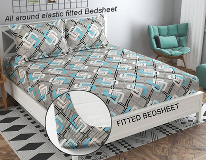 SWASSY Fitted Bedsheet with 2 Pillow Covers (72X78X Upto 10 Inches) & 360 Degree Elasticated