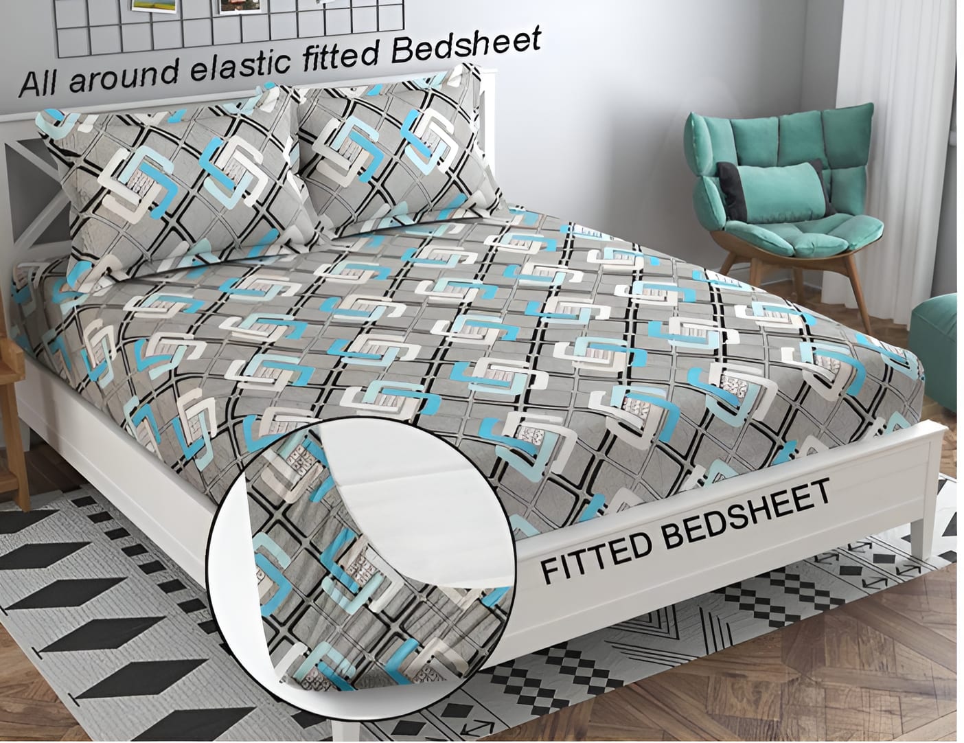 SWASSY Fitted Bedsheet with 2 Pillow Covers (72X78X Upto 10 Inches) & 360 Degree Elasticated