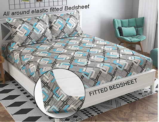 SWASSY Fitted Bedsheet with 2 Pillow Covers (72X78X Upto 10 Inches) & 360 Degree Elasticated