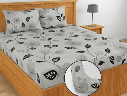 GREY Premium King Size Fitted Floral Bedsheet Multicolour  (72X78X Upto 10 Inches) & 360 Degree Elasticated