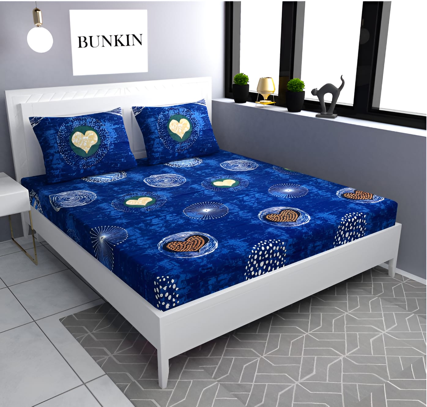 BLUE MOON Premium  Fitted Elastic Bedsheet With Two Pillow Covers  (72X78X Upto 10 Inches) & 360 Degree Elasticated
