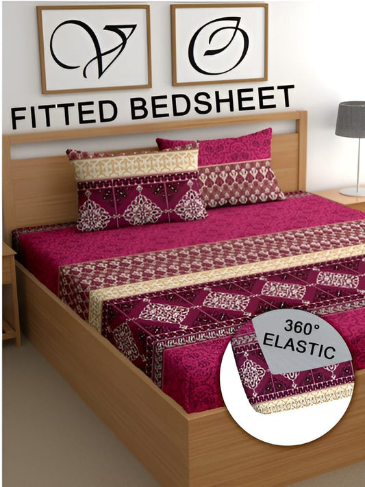 red jaipuri Premium Double Bedsheet With 2 Pillow Covers  (72X78X Upto 10 Inches) & 360 Degree Elasticated