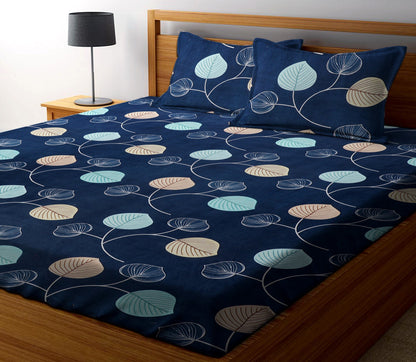 BIG PETALS Premium  Fitted Stripe Bedsheet with 2 Pillow Covers (72X78X Upto 10 Inches) & 360 Degree Elasticated