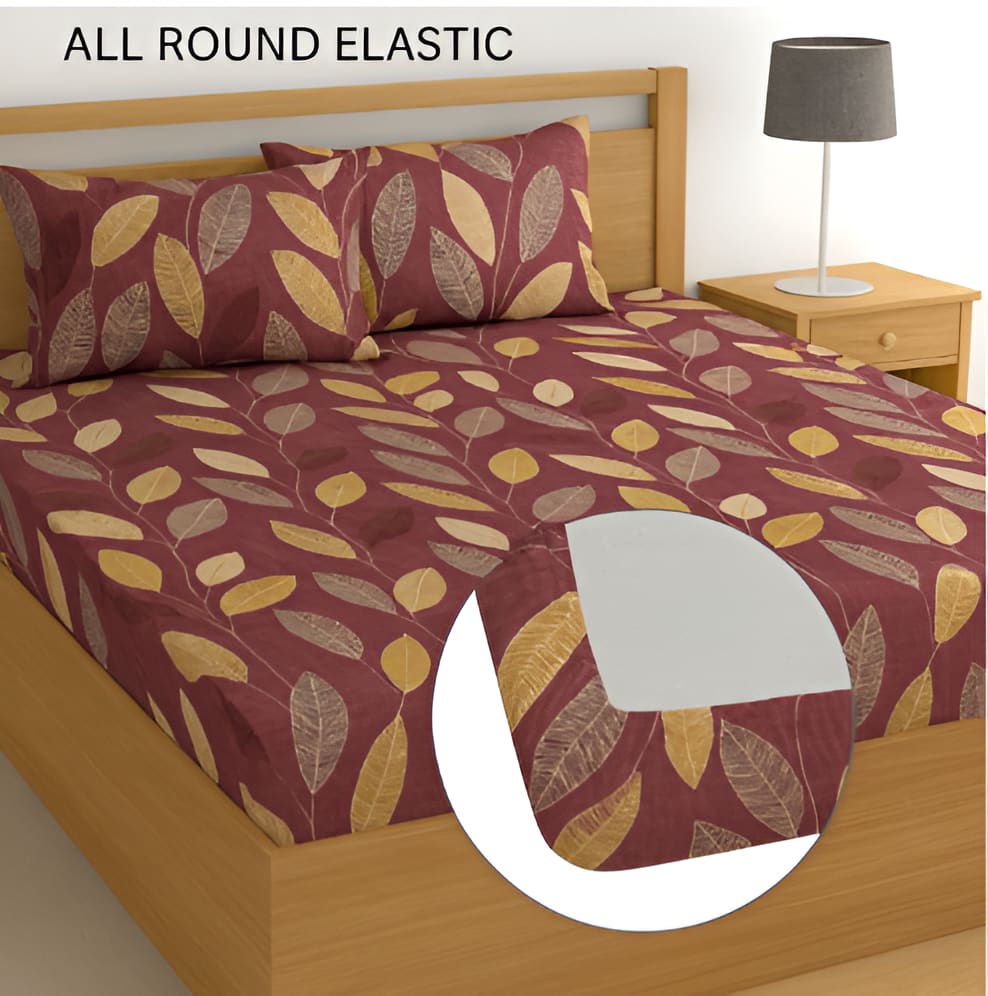 RED FIRE Premium King Size Fitted Elastic Bedsheet With Two Pillow Covers  (72X78X Upto 10 Inches) & 360 Degree Elasticated