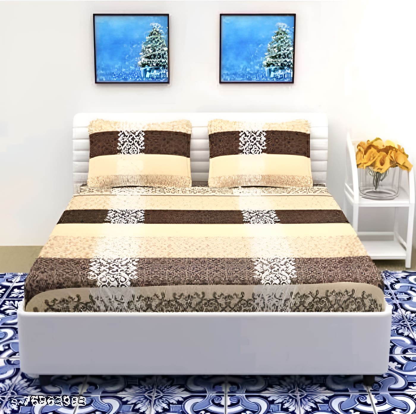 C&B Premium  Fitted  Bedsheet with 2 Pillow Covers (72X78X Upto 10 Inches) & 360 Degree Elasticated
