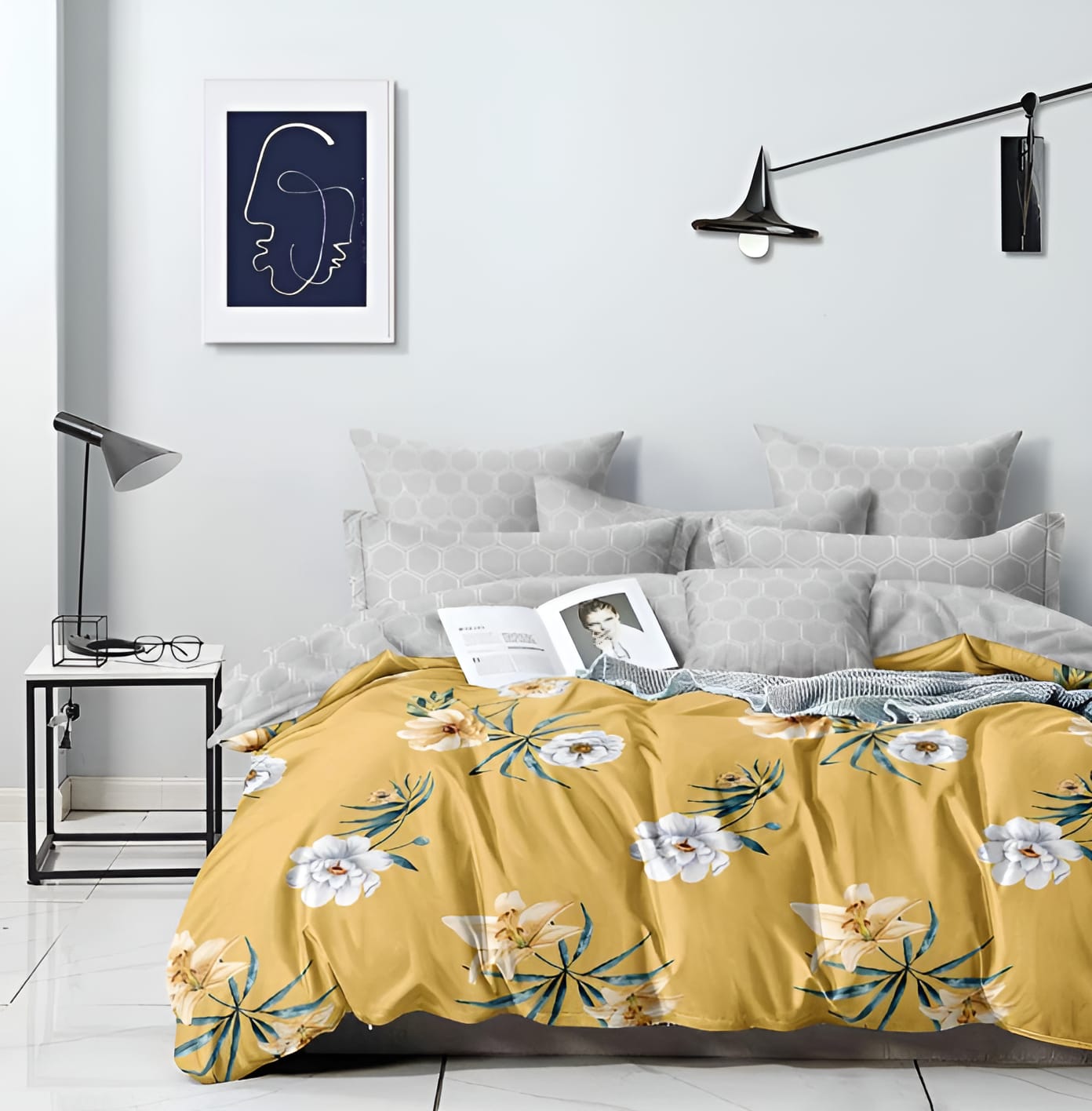 YELLOW FLOWER Premium  Fitted Elastic Bedsheet With Two Pillow Covers  (72X78X Upto 10 Inches) & 360 Degree Elasticated