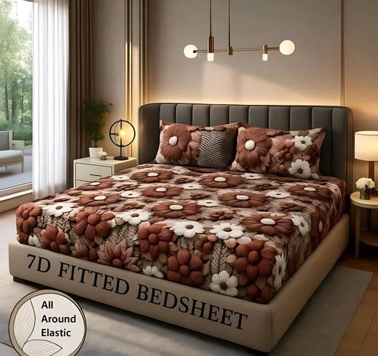 7D BEDSHEET Premium  Fitted Floral Bedsheet Multicolour (72X78X Upto 10 Inches) & 360 Degree Elasticated