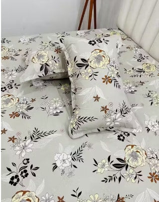 LIGHT GREY Premium King Size Fitted Elastic Bedsheet With Two Pillow Covers (72X78X Upto 10 Inches) & 360 Degree Elasticated