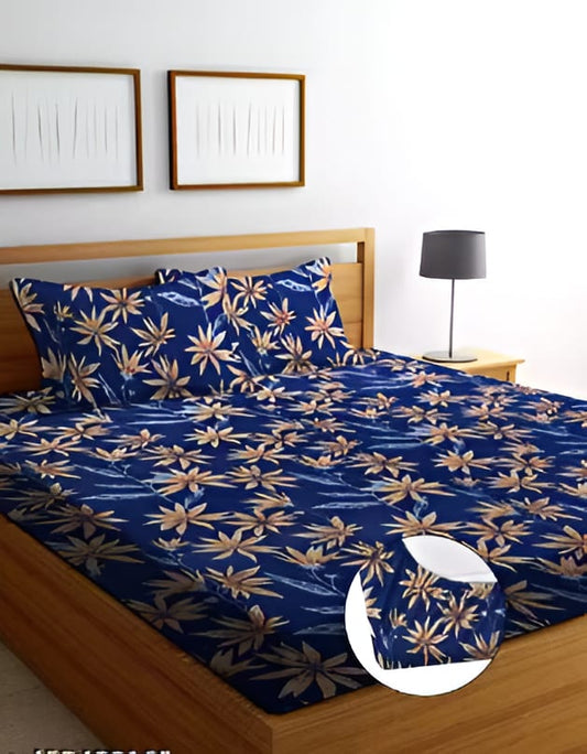 BLUE TREE 240 TC  All Round Elastic Fitted Bedsheet with 2 Pillow Covers (72X78X Upto 10 Inches) & 360 Degree Elasticated
