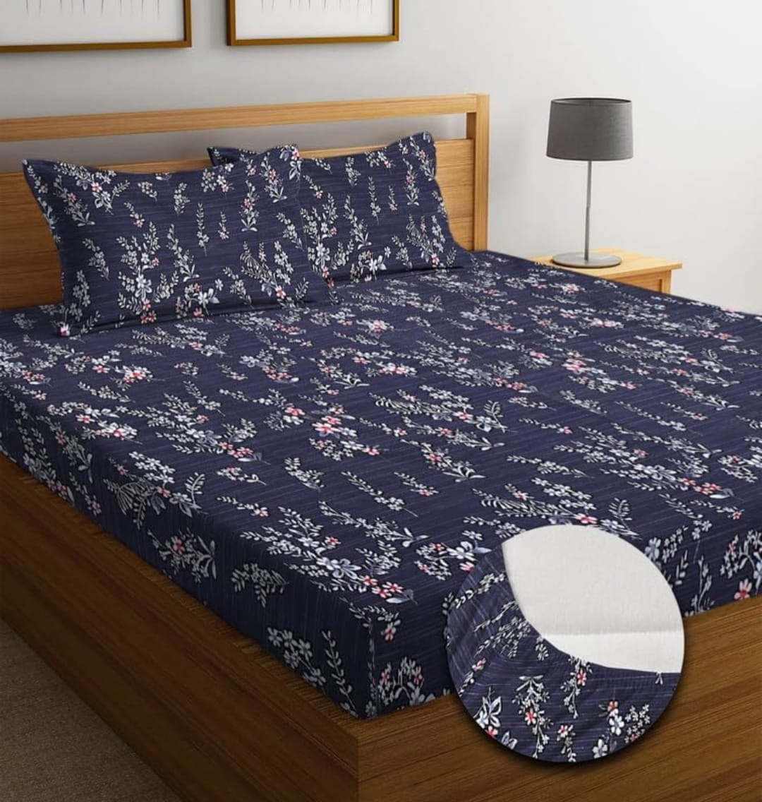 FLORANCE Premium King Size Fitted Floral Bedsheet GREY (72X78X Upto 10 Inches) & 360 Degree Elasticated