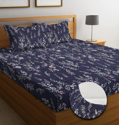 FLORANCE Premium King Size Fitted Floral Bedsheet GREY (72X78X Upto 10 Inches) & 360 Degree Elasticated