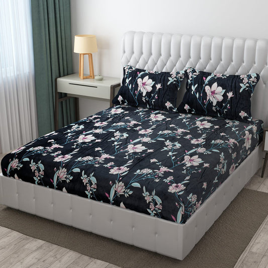 PREMIUM 500 TC HEAVY FLANNEL WARM  FITTED BEDSHEET WITH ELASTIC AND Floral design
